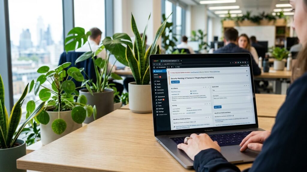 Close-up of a laptop screen displaying WordPress admin dashb