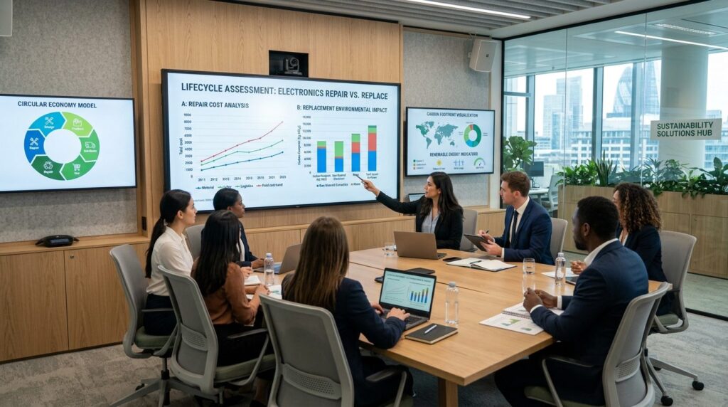 Wide-angle photograph of a modern corporate sustainability m