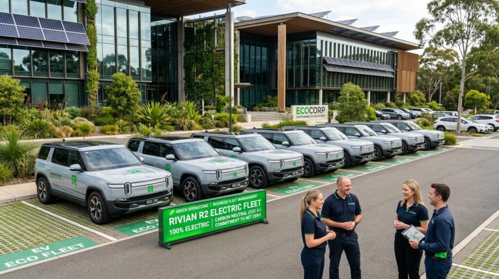 Business fleet management visualization: multiple Rivian R2 