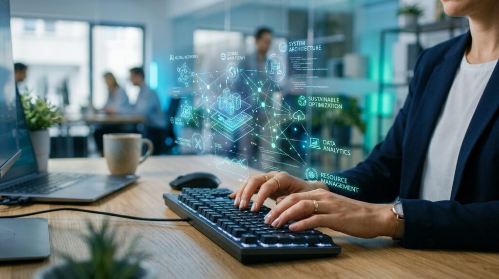 Close-up of a business professionals hands typing on a keyb