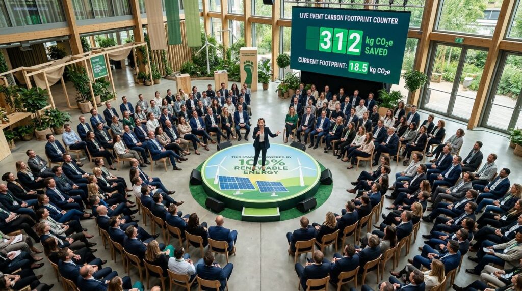 Overhead view of a sustainable corporate event venue with ci
