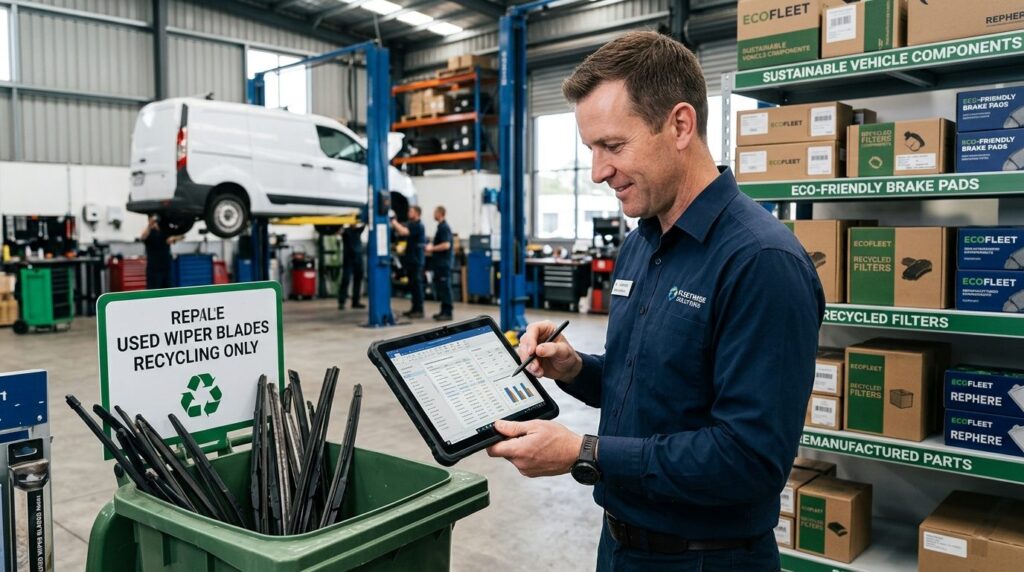 Fleet manager reviewing vehicle maintenance records on digit