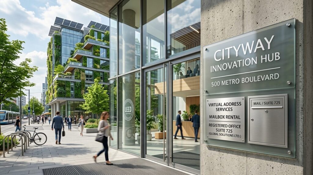 En professionnel skrivebordskontekst med moderne udstyr og organiseret arbejdsplads.